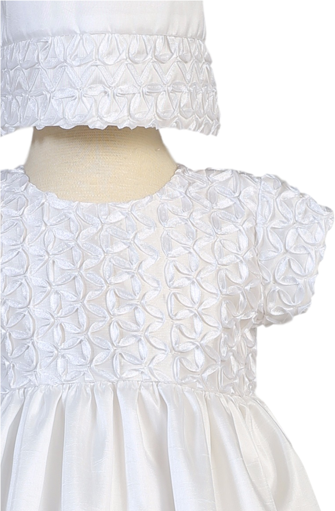 Ribbon Flower Embroidery On White Taffeta Baby Girls - Embroidery (683x1024), Png Download
