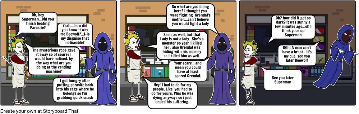 Beowolf And Superman - Cartoon (1164x385), Png Download