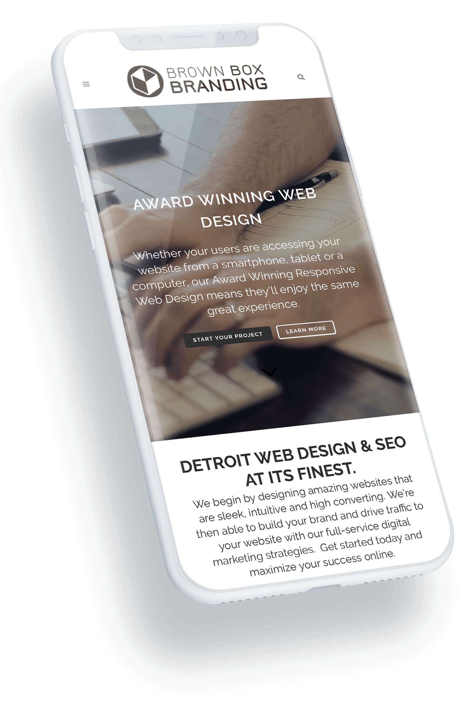 Detroit Web Design Mockup On Iphone - Iphone (1687x2400), Png Download