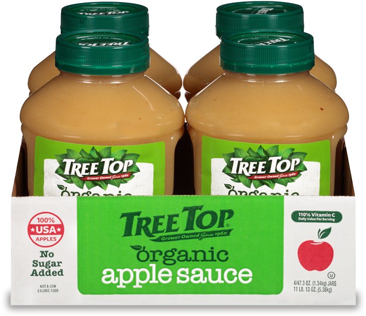 Organic No Sugar Added Apple Sauce Jar 4 Pack - Tree Top No Sugar Added Organic Apple Sauce 3.2 Oz. (750x750), Png Download