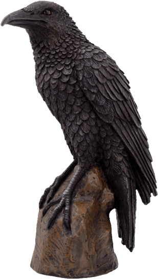 Waiting Raven Statue - Black Raven Bird On Stump Statue Cold Cast Resin Figurine (555x555), Png Download