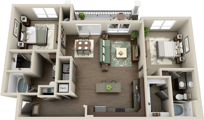 3d Floor Plan Images - House (960x450), Png Download