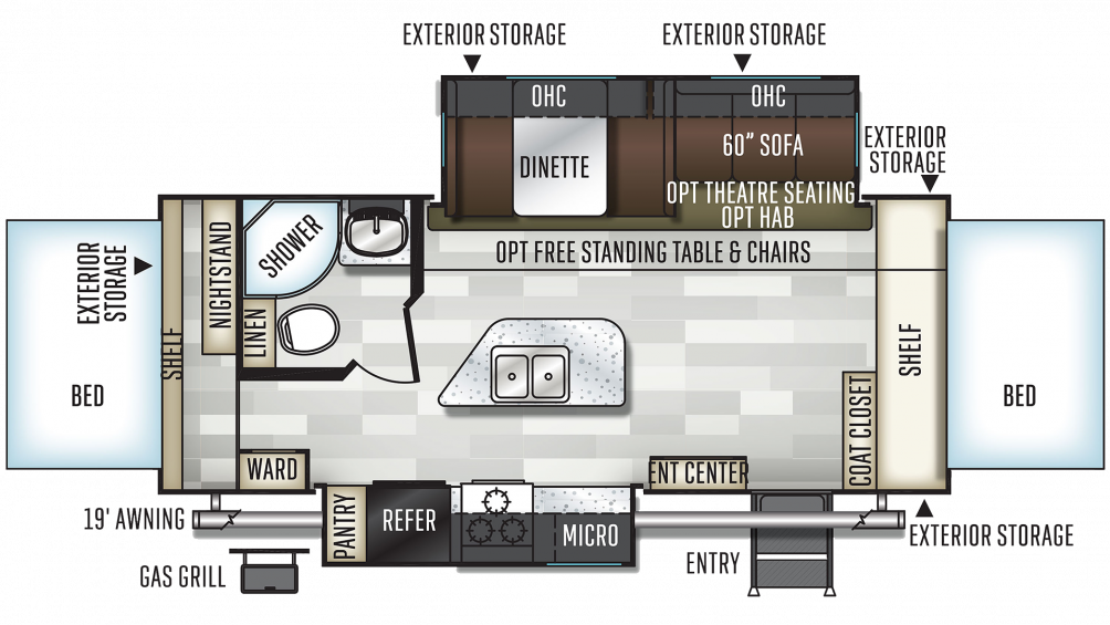 2019 Flagstaff Shamrock 23ikss Floor Plan Img - Floor Plan (1004x565), Png Download