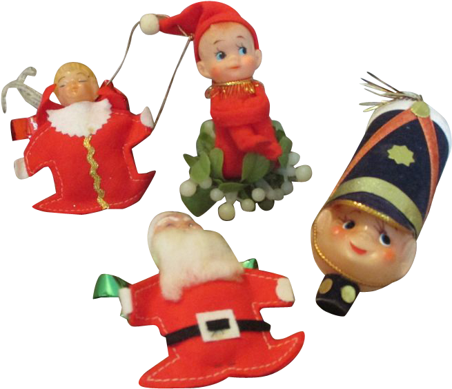 Group Of 5 Vintage Christmas Ornaments And Figures - Christmas Elf (654x654), Png Download