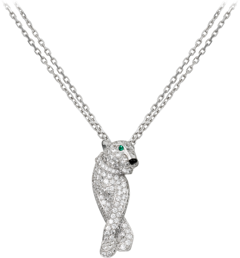 Panthère De Cartier Necklacewhite Gold, Diamonds, Emeralds, - Cartier Diamond Panther Necklace (953x1024), Png Download