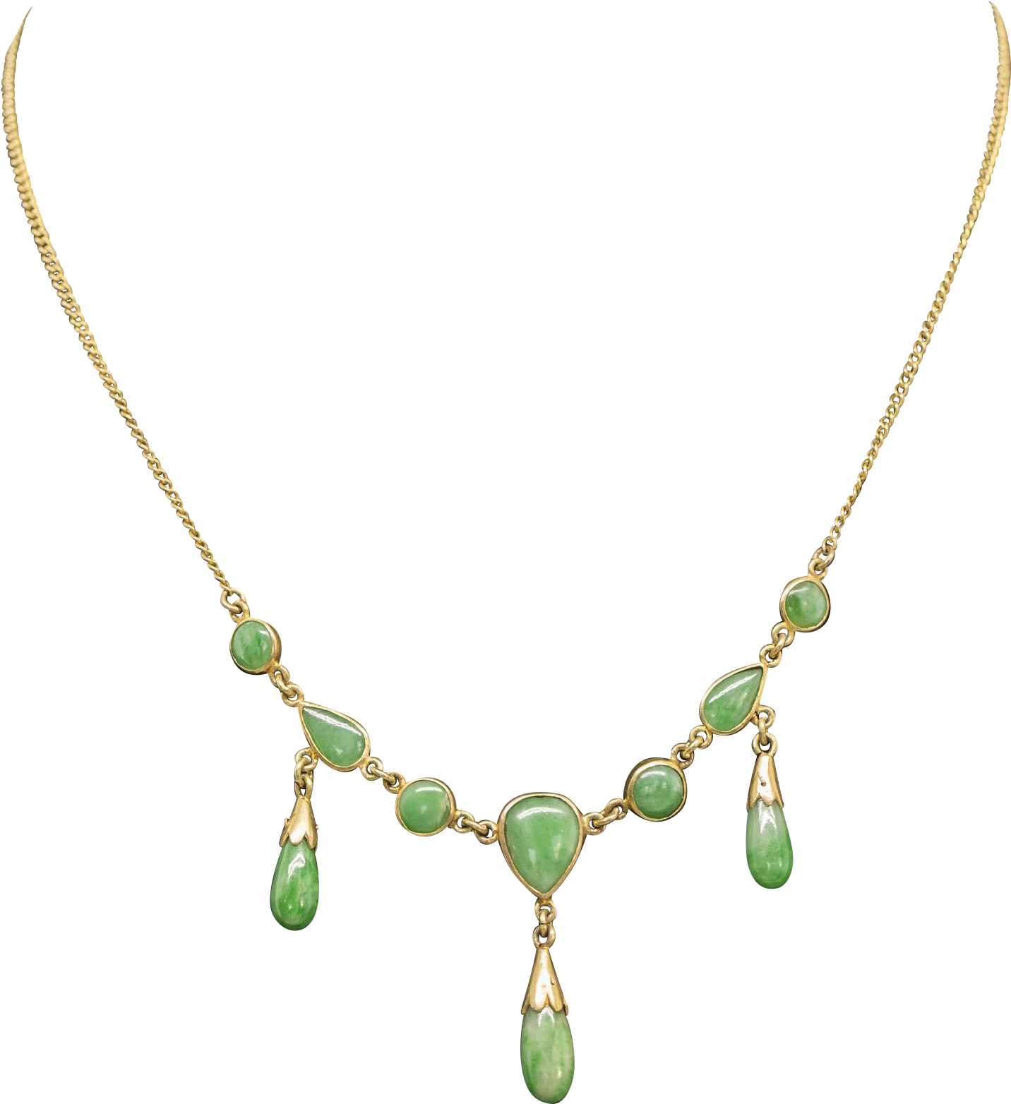 Art Nouveau 1920's Natural, Undyed Greed Jade And 14k - Necklace (1563x1563), Png Download