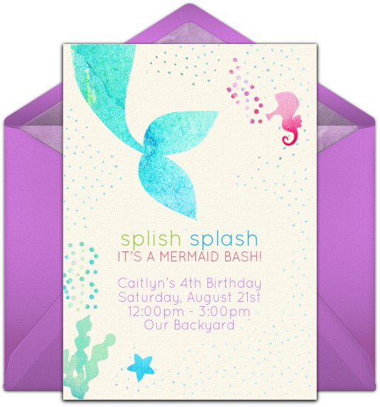 Free Splish Splash Online Invitation Punchbowl Com - Splish Splash It's A Mermaid Bash (650x650), Png Download