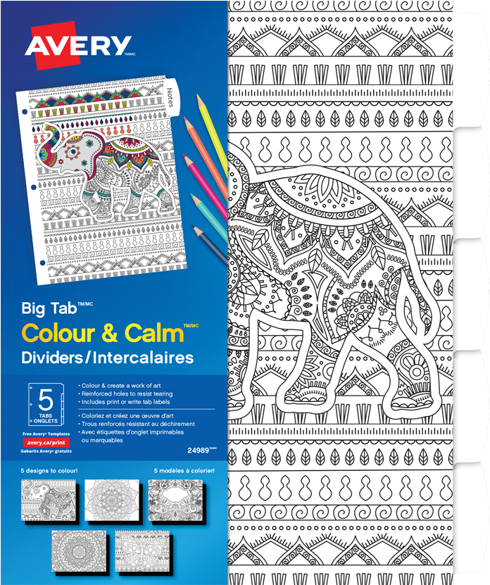 Avery® Colour & Calm Tab Dividers 5 Tabs - Avery Big Tab Reversible Dividers (850x850), Png Download