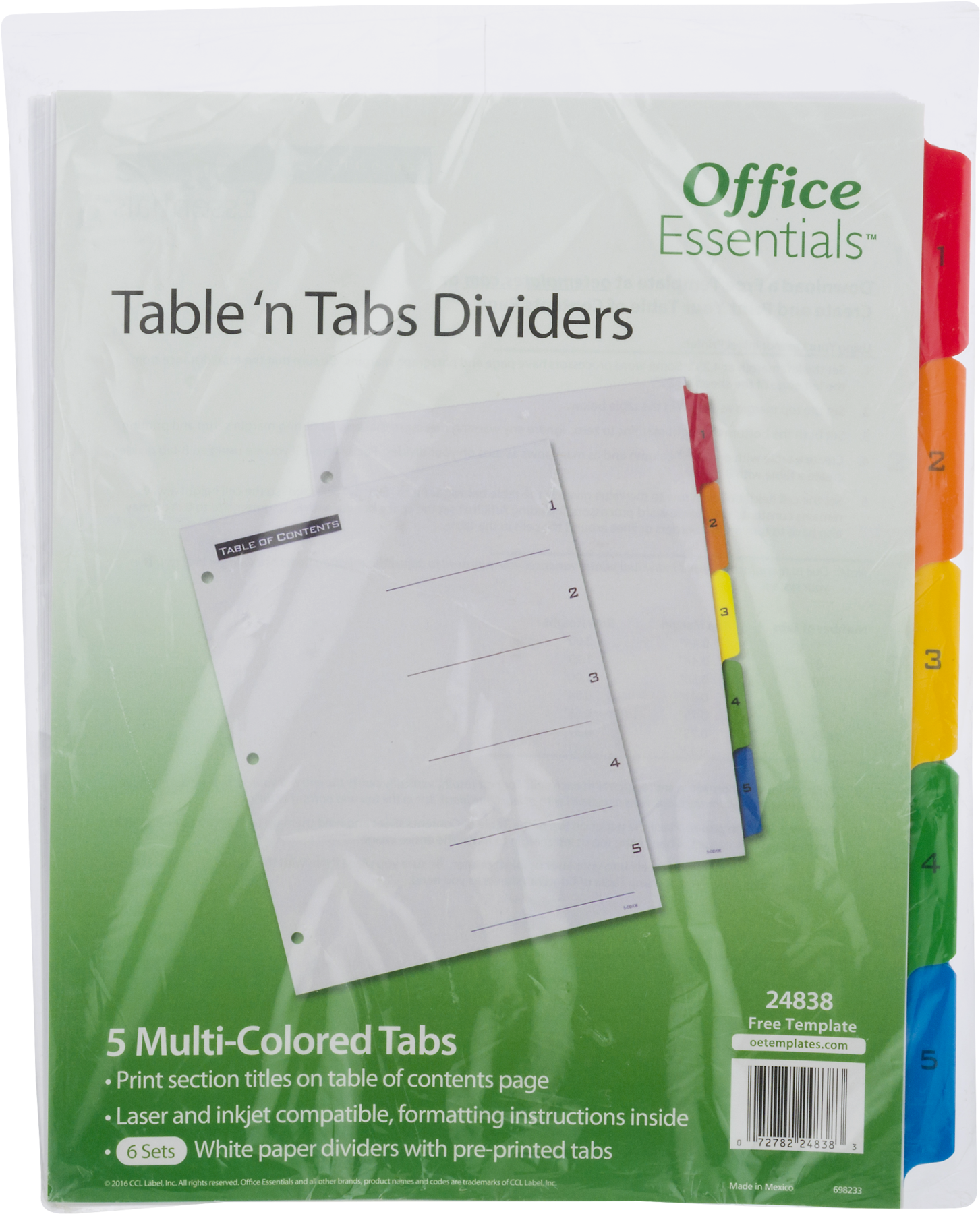 Office Essentials 5 Multi-colored Table 'n Tabs Dividers, - Avery 11679 Office Essentials Table 'n Tabs Dividers, (1800x1800), Png Download