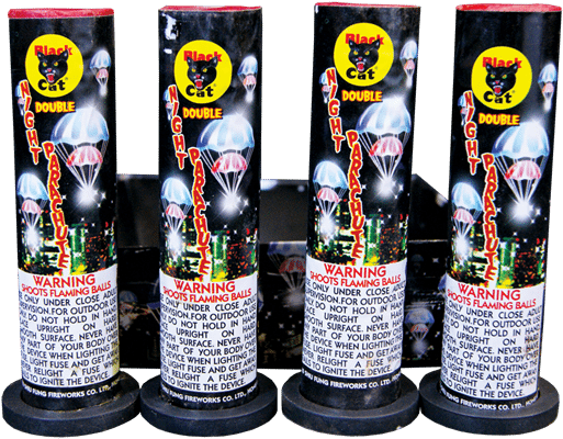 Double Night Parachute Bc - Black Cat Fireworks (600x600), Png Download