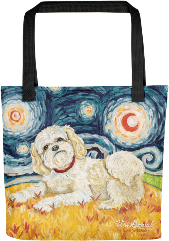 Shih Tzu Starry Night Tote - Van Growl - Westie On A Starry Night (900x900), Png Download