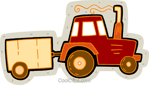 Tractor With Trailer Royalty Free Vector Clip Art Illustration - Tractor Pulling A Trailer (480x274), Png Download