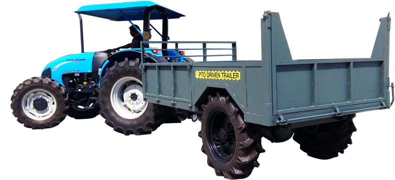 Palm Mach Pto Driven Trailer - Tractor With Trailer Png (800x382), Png Download
