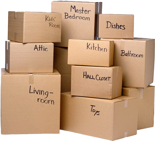 Stack Of Moving Boxes - Shifting To New Home (536x493), Png Download