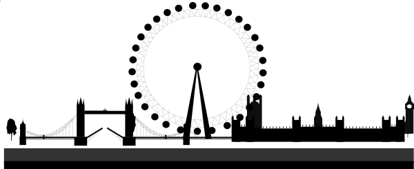 London Skyline Clip Art - London Bridge Black And White Clipart (600x245), Png Download