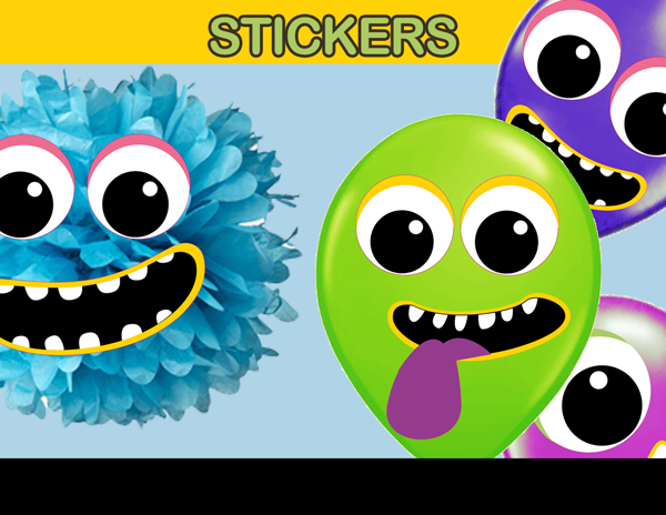 Monster Balloon Sticker And Deco - Monster Face Balloon Stickers (600x464), Png Download