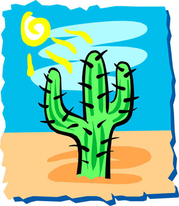 Vector Illustration Of Desert Vegetation Succulent - Temperature (608x700), Png Download