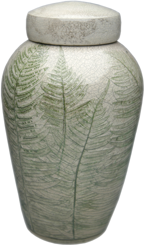 Raku Urn With Fern Impressions And Crackle Glaze - Handmade Pottery Cremation Urns (500x500), Png Download