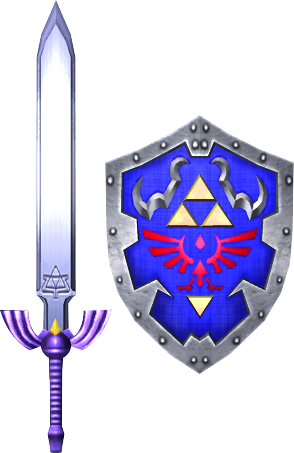 Master Sword And Hylian Shield - Master Sword And Hylian Shield Ocarina Of Time (294x453), Png Download