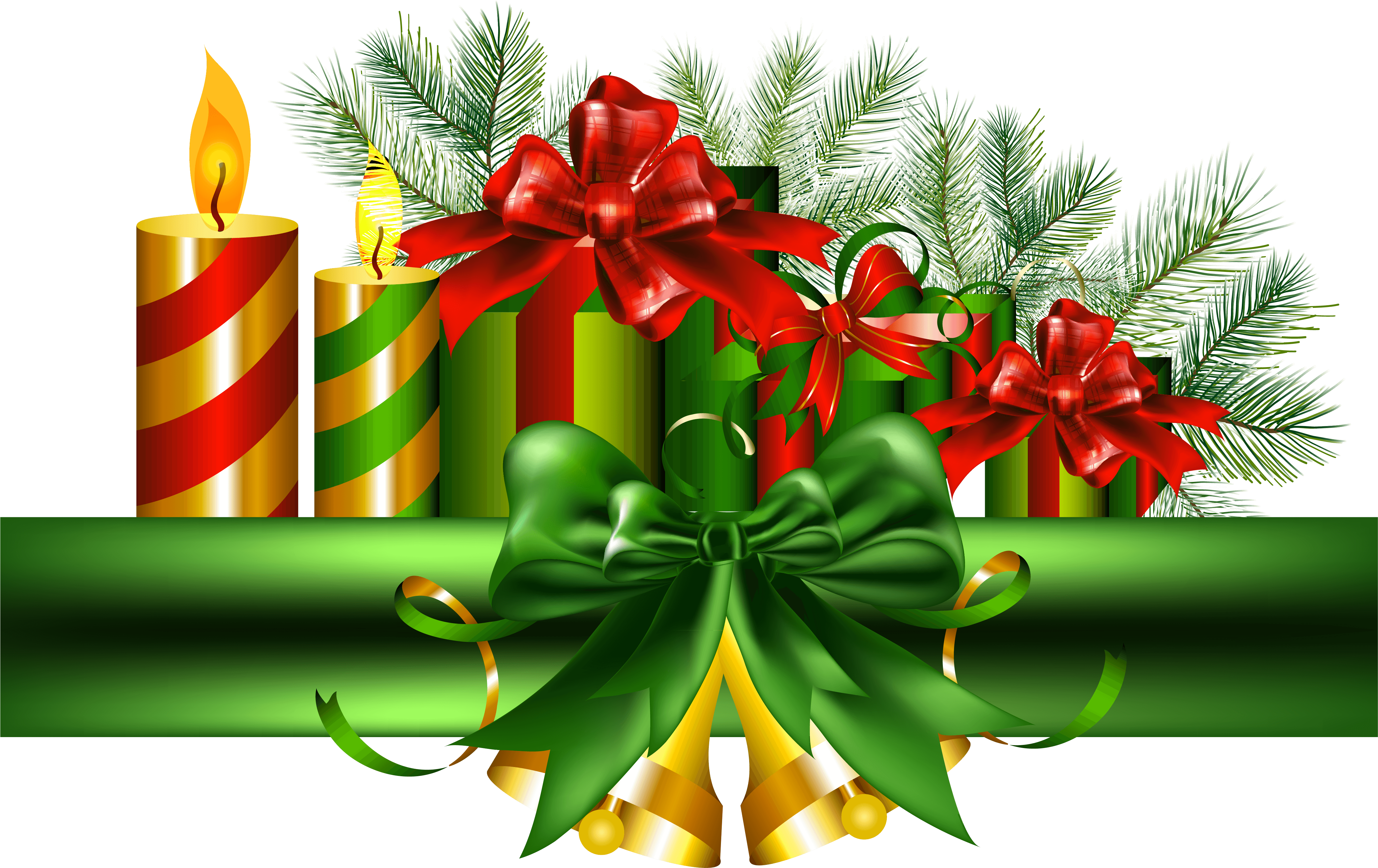 Christmas Green Decoration With Golden Bells Png Clipart - Christmas Bell Png File (4787x3262), Png Download