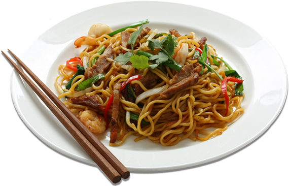 Chow Mein In Plate (586x372), Png Download