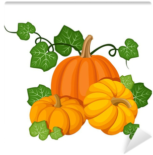 Three Orange Pumpkins - Pumpkin With Leaves Clipart (400x400), Png Download