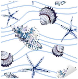 Seamless Marine Pattern With Shells, Starfish And Blue - Sfondo Marino Bianco (400x400), Png Download