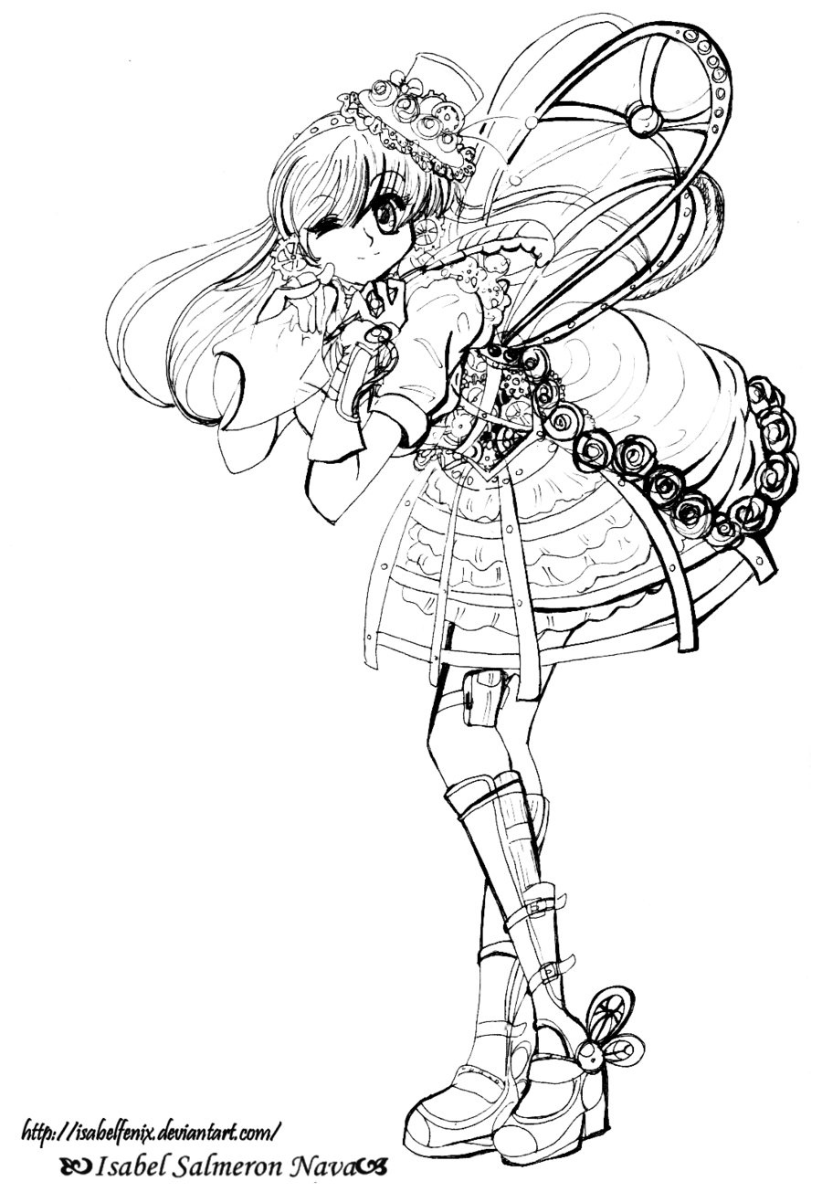 Give Me Color Steampunk Girl By Isabelfenix-d5oyatx - Line Art (900x1305), Png Download