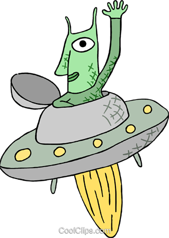 Spaceman In Flying Saucer Royalty Free Vector Clip - Illustration (341x480), Png Download