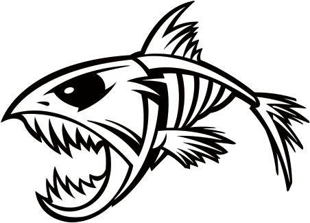 Printed Vinyl Skeleton Fish Bones Skull - Skeleton Fish Skull Tattoo (600x600), Png Download