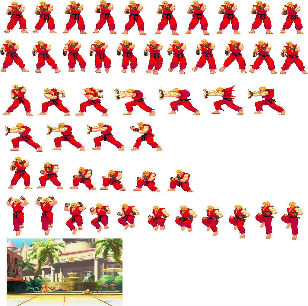Ken Sprite Sheet Png 1024 X 1024 Anmte Pinterest Pose - Street Fighter 3 Ken Sprites (1024x1024), Png Download