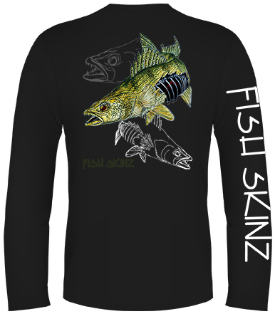Skeleton Walleye Long Sleeve - Walleye Shirts (413x468), Png Download