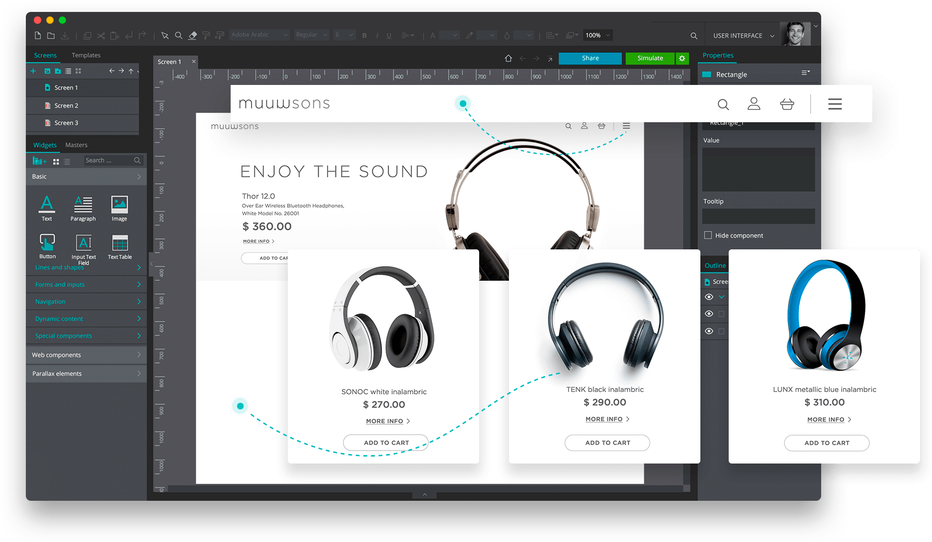 Reuse Content Across Prototype And Wireframe Screens - Justinmind (1981x1135), Png Download