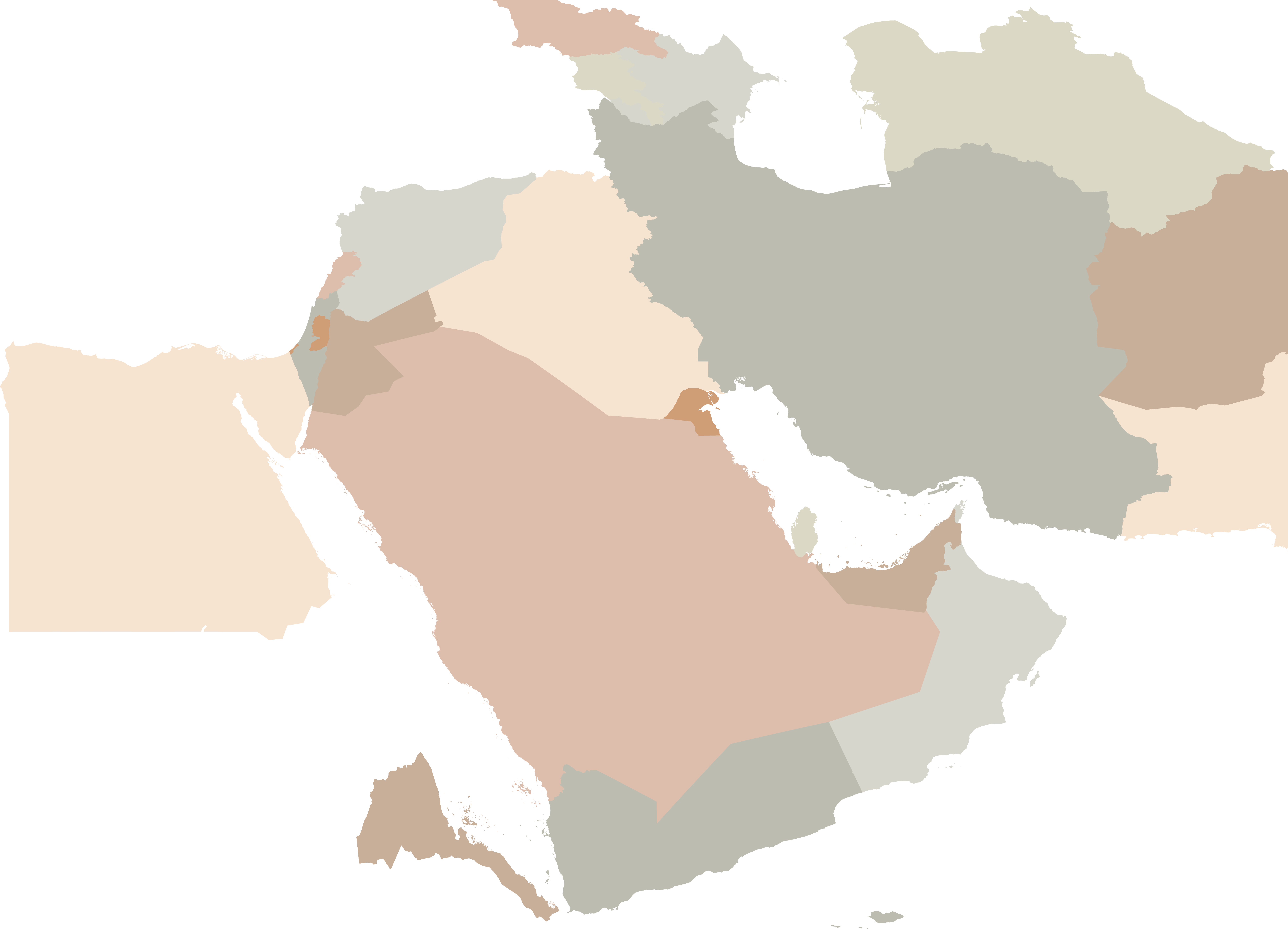 Middle East Map - Empty Map Of Arab World (7294x5260), Png Download