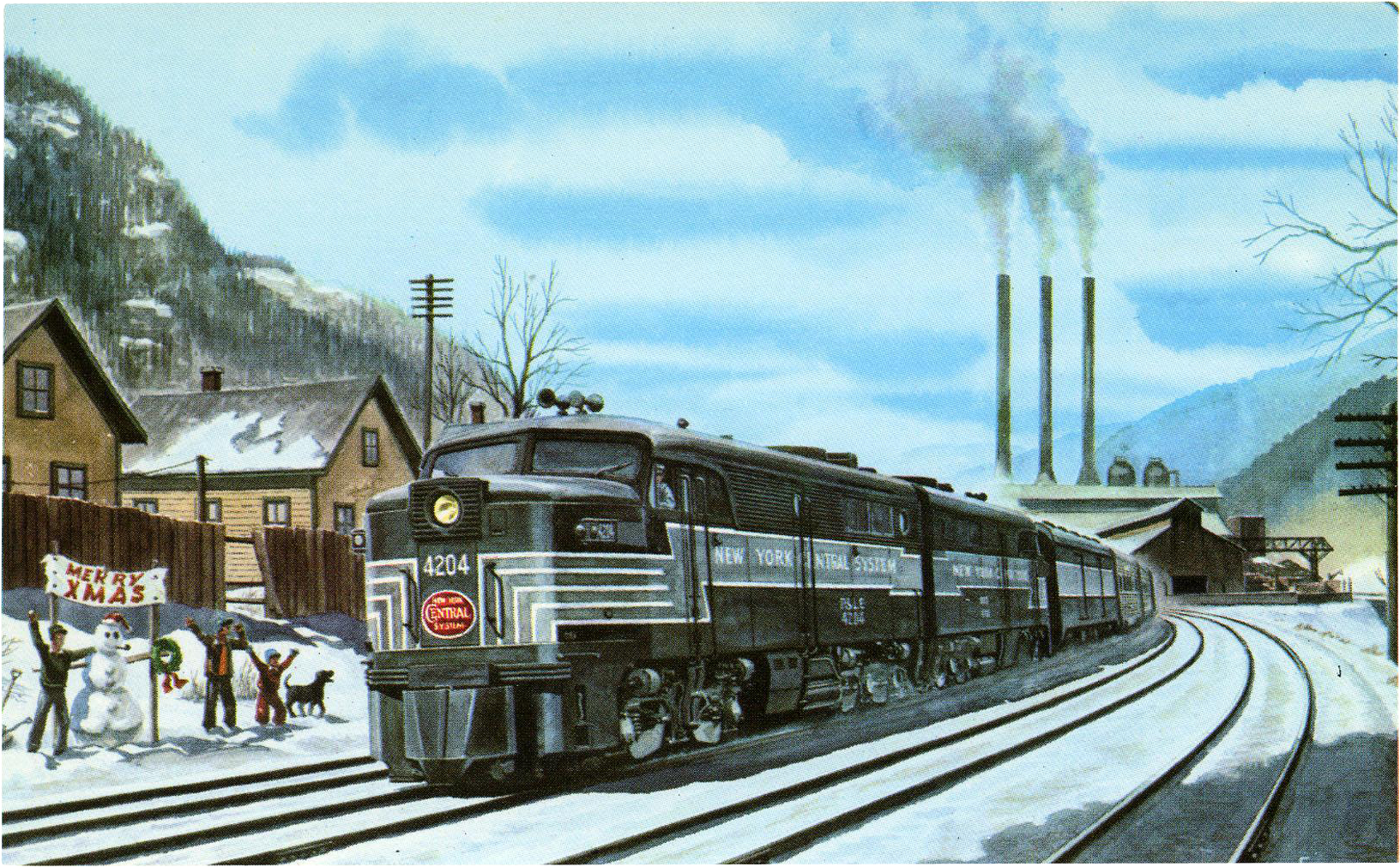 Nyc New York Central Rr Train Post Card From A Painting - Train (1631x1631), Png Download