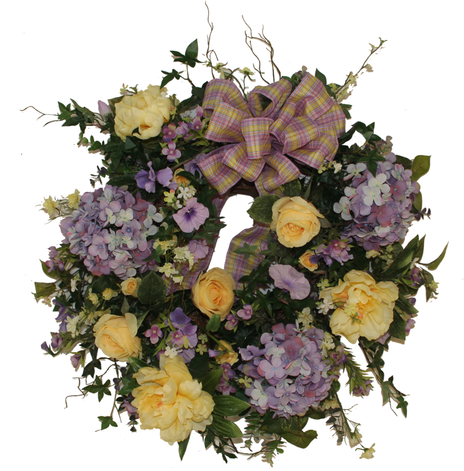 Lavender And Yellow Spring Wreath/eng55 - Bouquet (1060x1003), Png Download