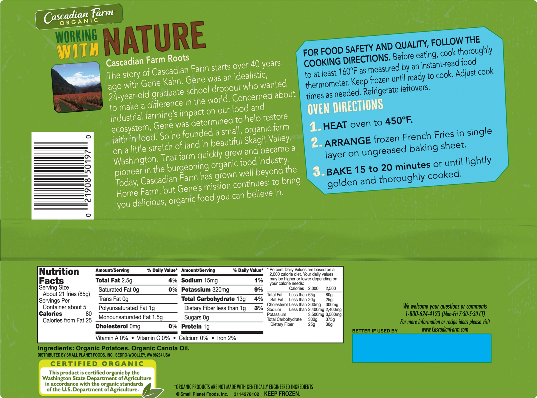 Cascadian Farm Organic Crinkle Cut French Fries, 16oz - Larabar, Chocolate Chip Brownie, 16 Bars, 1.6 Oz (1800x1800), Png Download