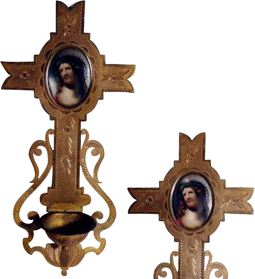 Old Wall Cross Holy Water Font And Porcelain Picture - Brass (971x971), Png Download