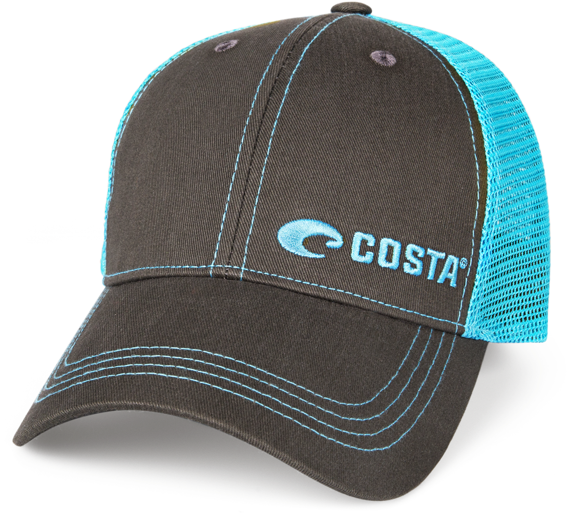 Neon Trucker Black Twill Hat - Costa Del Mar Neon Trucker Offset Logo Hat - Graphite/neon (2000x1000), Png Download