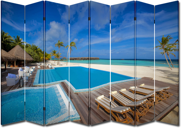 8 - Toa 6 Panel Folding Screen Canvas Room Divider- Poolside (640x480), Png Download