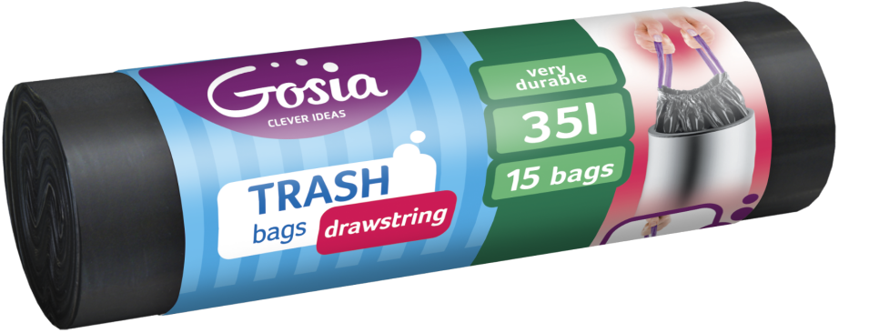 Trash Bags With Drawstring Ldpe - Gosia 35l/15szt Worki Na Śmieci Z Taśmą Ldpe (1024x448), Png Download
