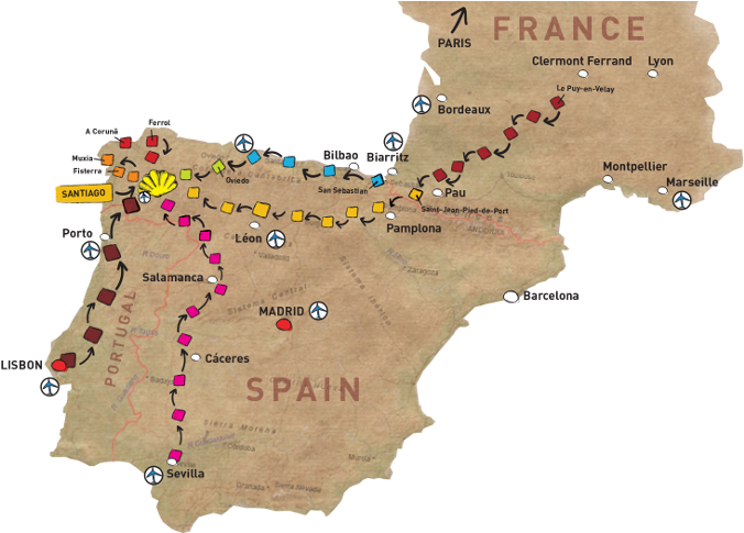 I'm A Couch Potato But For Some Reason, The Idea Of - Map Of Camino De Santiago Routes (692x484), Png Download