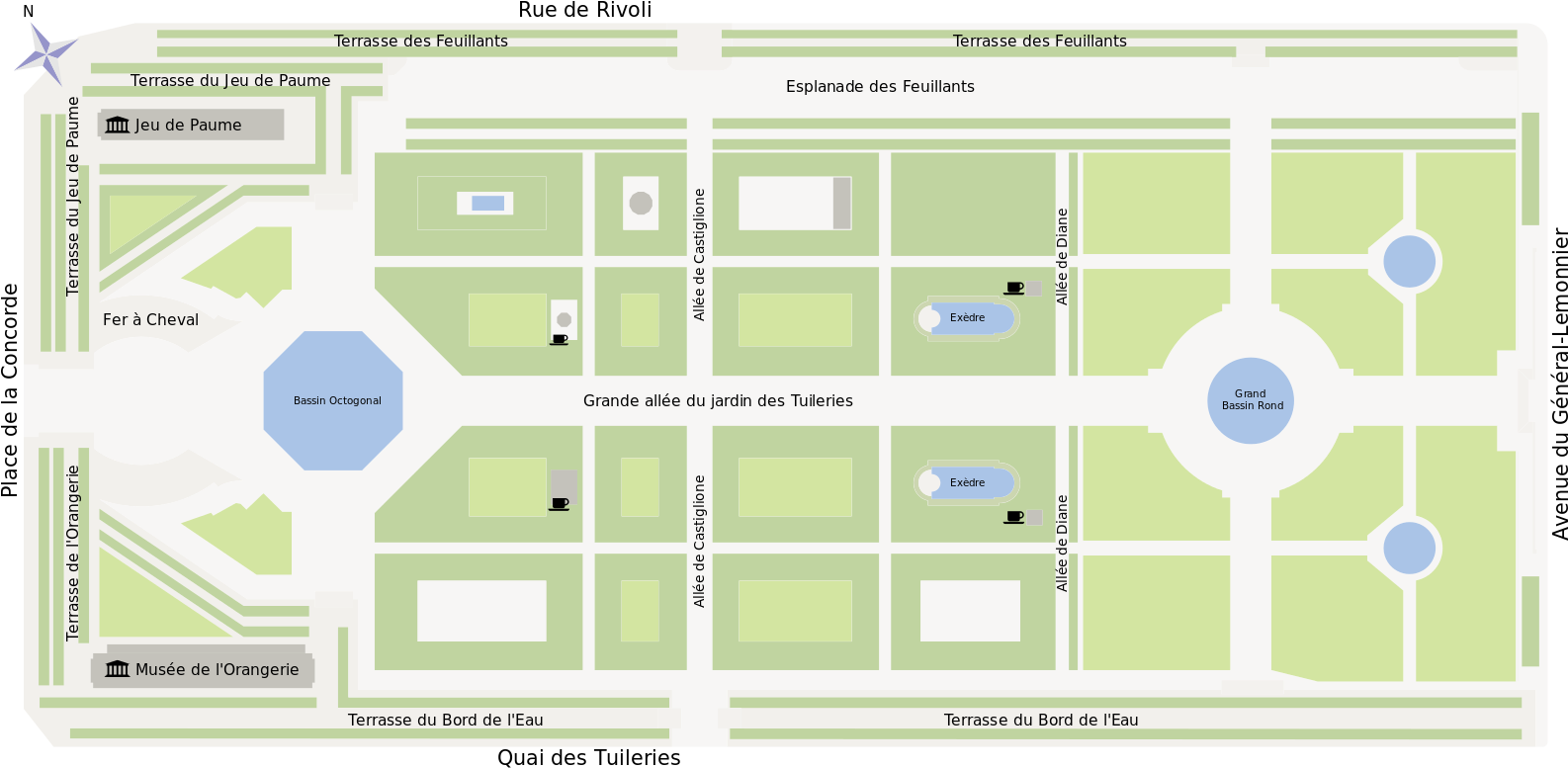 The Wide Alleys Lined With Lime Trees And Elm Trees - Tuileries Garden Paris Map (1600x791), Png Download