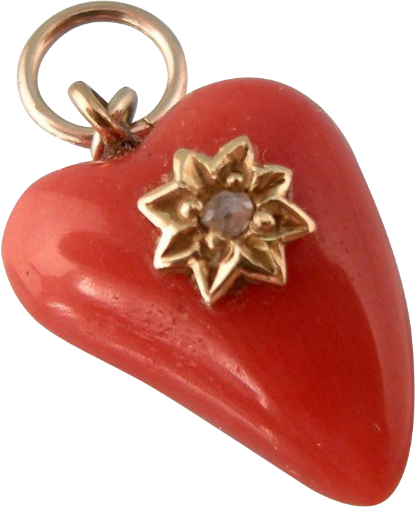 Coral, Diamond And 14k Gold Heart, Antique Victorian - Jewellery (726x726), Png Download