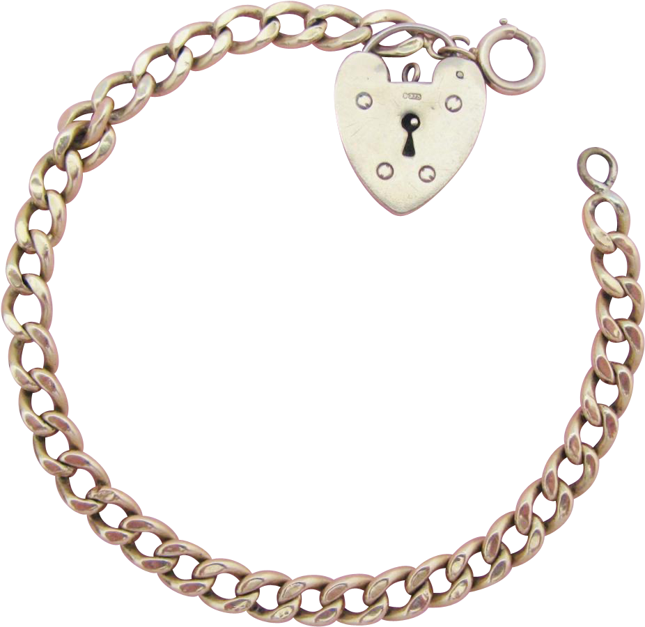English 9k Gold Heart Padlock Charm With Gf Link Bracelet - Diamond Rose Design Bracelets (925x925), Png Download