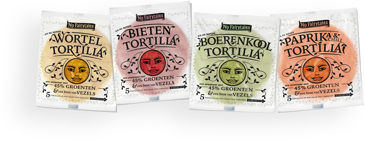 Carrot, Beet, Kale And Paprika & Chili Tortilla - No Fairytales Wraps (1159x454), Png Download