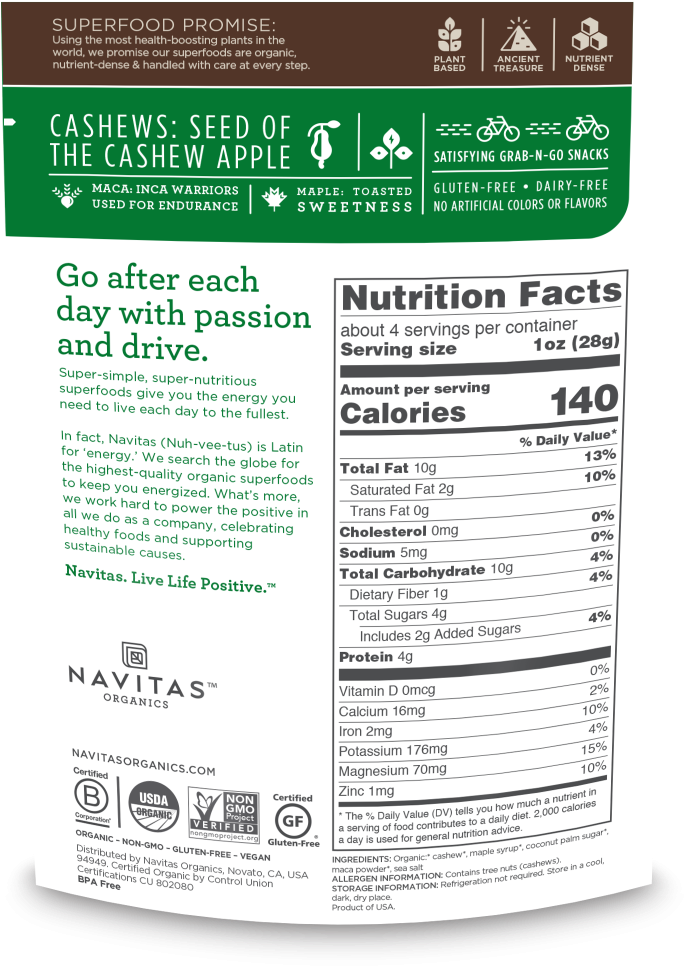 Organic Maca Maple Cashews - Navitas Naturals Navitas Organics Acai Powder, 4 Oz. (1200x1200), Png Download