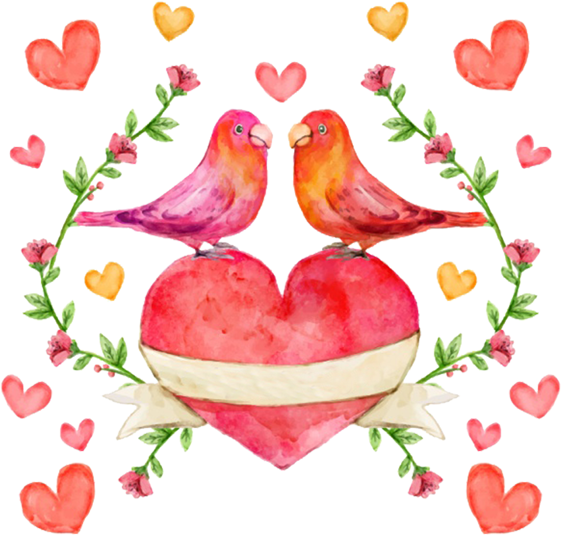 Lovebird Watercolor Painting - Watercolor Painting (2001x2001), Png Download