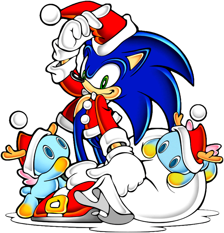 This Artwork 2007 Sega Corporation - Christmas Sonic (733x761), Png Download