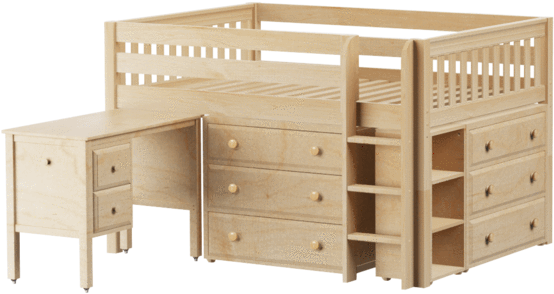 Full Low Loft Bed With Straight Ladder, Storage Desk - Maxtrix Kids Box11 L Or R Np : Low Loft Bed With Straight (650x650), Png Download